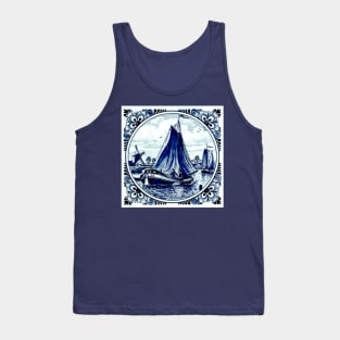 Dutch Blue Delft Windmills and Sailboats Print Tank Top